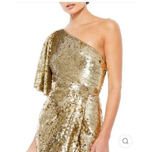 Mac Duggal 93540 Gold Sequined Olive One Shoulder Gown, Size 2, NWT - Picture 7 of 9